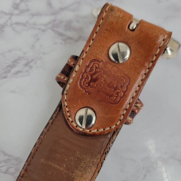 Tony Lama Brown Leather Floral Tooled Belt with Silver Buckle Top Hand - Picture 9 of 16